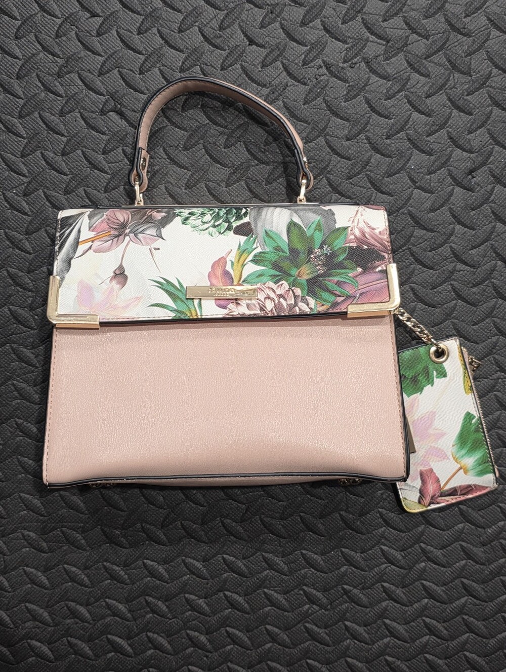 Dune London Pink Floral-Trim Top Handle Satchel